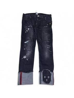 Unique Philipp Plein designer denim jeans mask design on hem